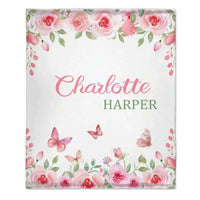 Personalized Name Pink Flower Blanket - Joliny