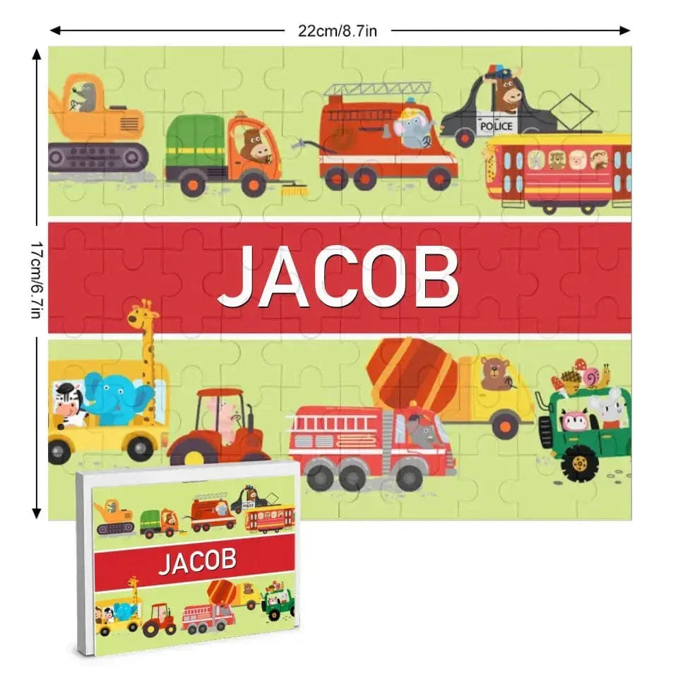 Personalized Name Puzzle for Kids, Animals Trucks - Joliny