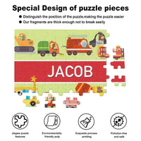 Personalized Name Puzzle for Kids, Animals Trucks - Joliny