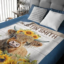 Personalized Name Sunflower Highland Cow Blanket - Gift For Baby Child Family Member - Joliny