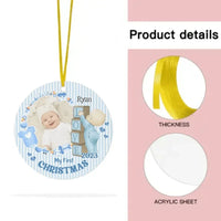 Personalized Newborn Gift Baby First Xmas Photo Acrylic Circle Ornament - Joliny