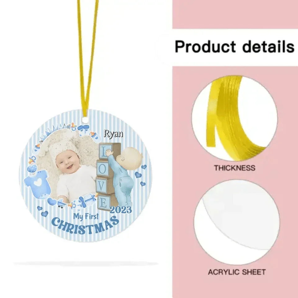 Personalized Newborn Gift Baby First Xmas Photo Acrylic Circle Ornament - Joliny