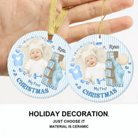Personalized Newborn Gift Baby First Xmas Photo Ceramic Circle Ornament - Joliny