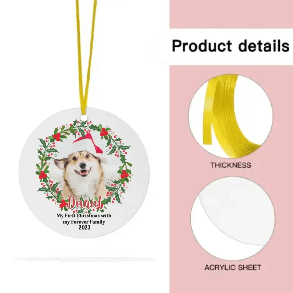 Personalized Photo Custom Round Shaped Christmas Ornament For Pet Lovers - My First Christmas With My Forever Family - Joliny