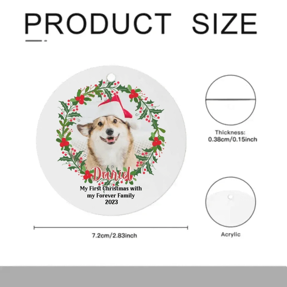 Personalized Photo Custom Round Shaped Christmas Ornament For Pet Lovers - My First Christmas With My Forever Family - Joliny