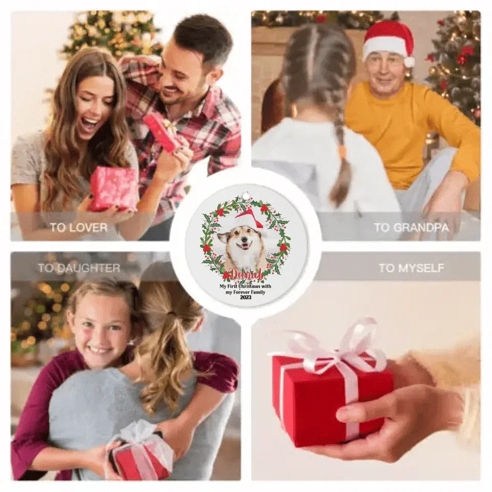 Personalized Photo Custom Round Shaped Christmas Ornament For Pet Lovers - My First Christmas With My Forever Family - Joliny