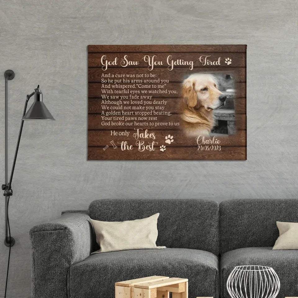 Personalized Photo Dog Memorial Canvas - God Saw You Getting Tired