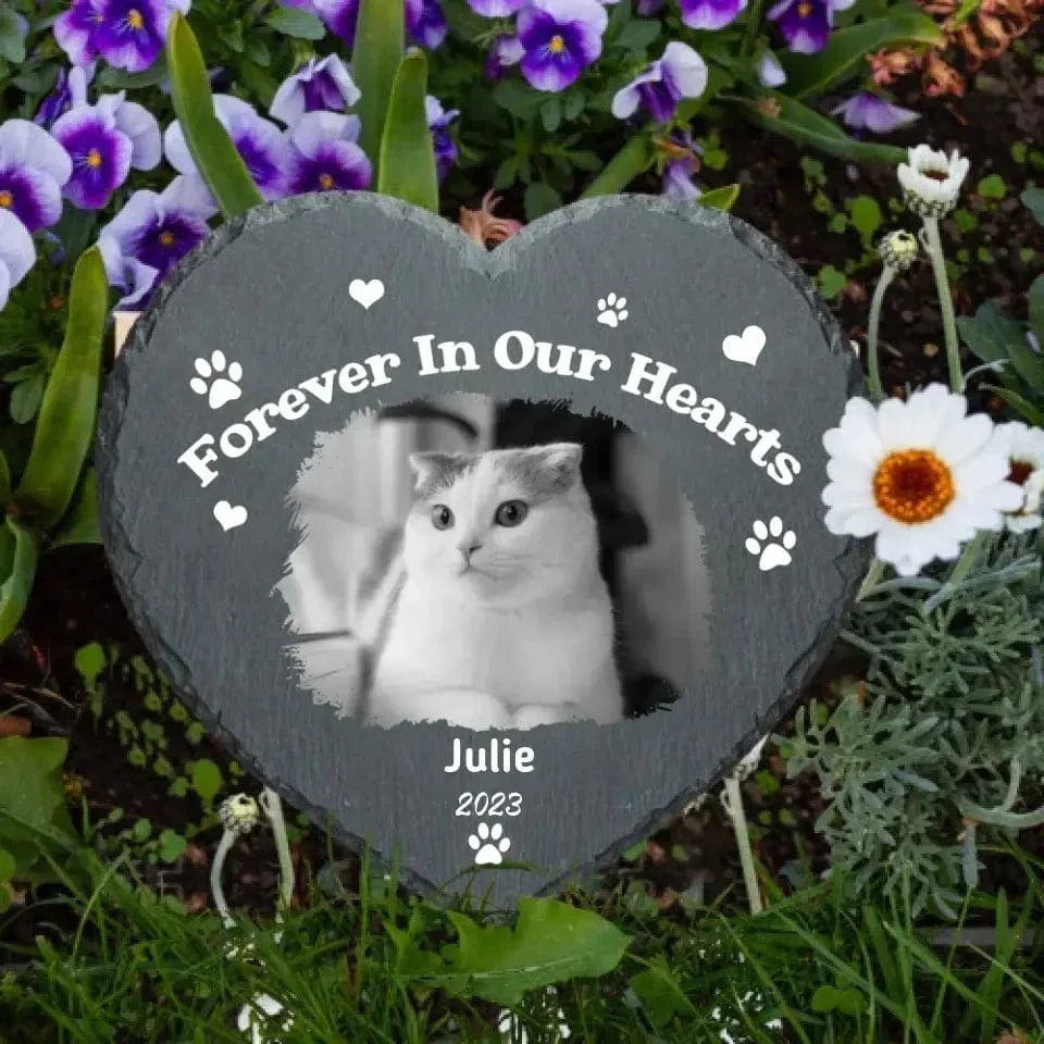 Personalized Photo Heart Shape Memorial Garden Stone - Forever In Our Hearts - Joliny