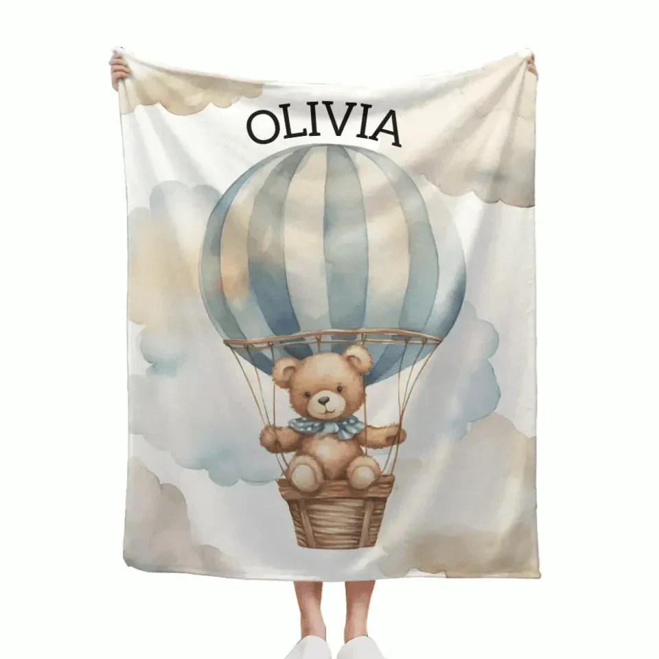 Personalized Pilot Teddy Bear Name Custom Blanket, Baby Shower Favors, New Baby Gifts