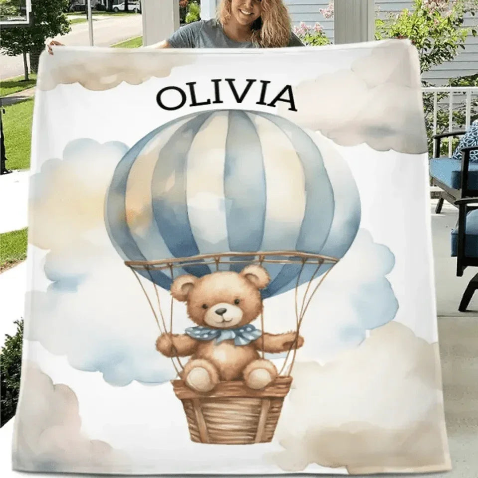 Personalized Pilot Teddy Bear Name Custom Blanket, Baby Shower Favors, New Baby Gifts