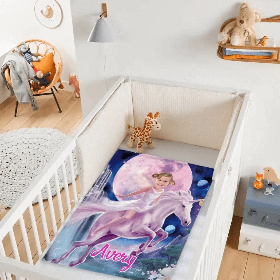 Personalized Pink Dress Princess Ride Unicorn Blanket - Joliny