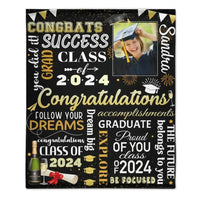 Personalized Senior Class of 2024 Champagne Black Blankets with Photo and Name - Joliny