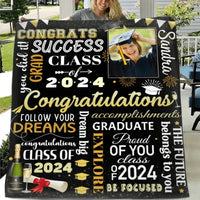 Personalized Senior Class of 2024 Champagne Black Blankets with Photo and Name - Joliny