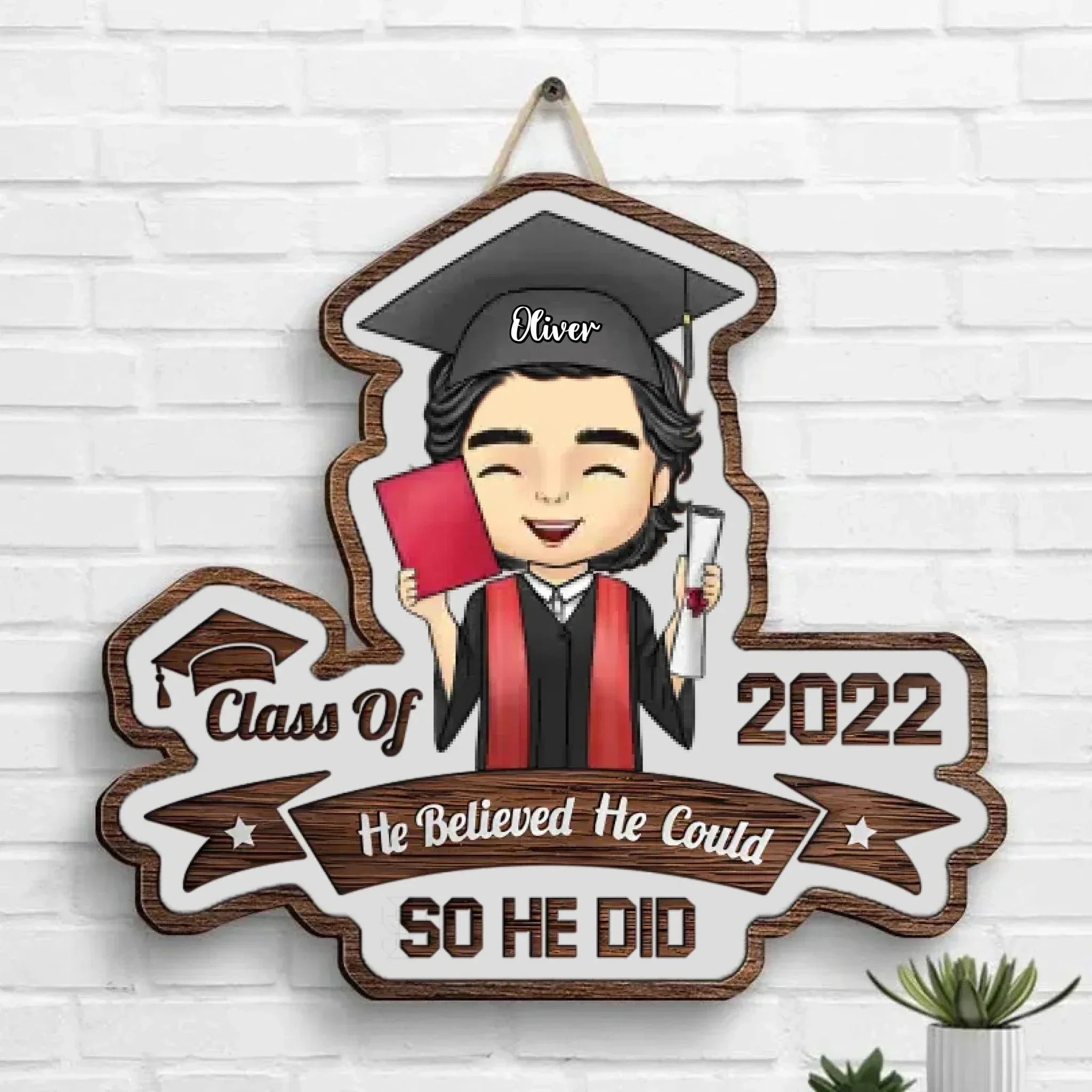 Personalized Shaped Wood Door Sign - She Believed She Could - Graduation Gift - Joliny