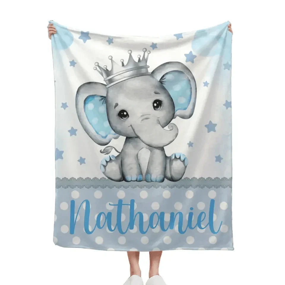 Personalized Sitting Elephant Animal Name Blanket, Gift For Kids