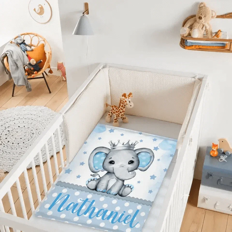 Personalized Sitting Elephant Animal Name Blanket, Gift For Kids - Joliny