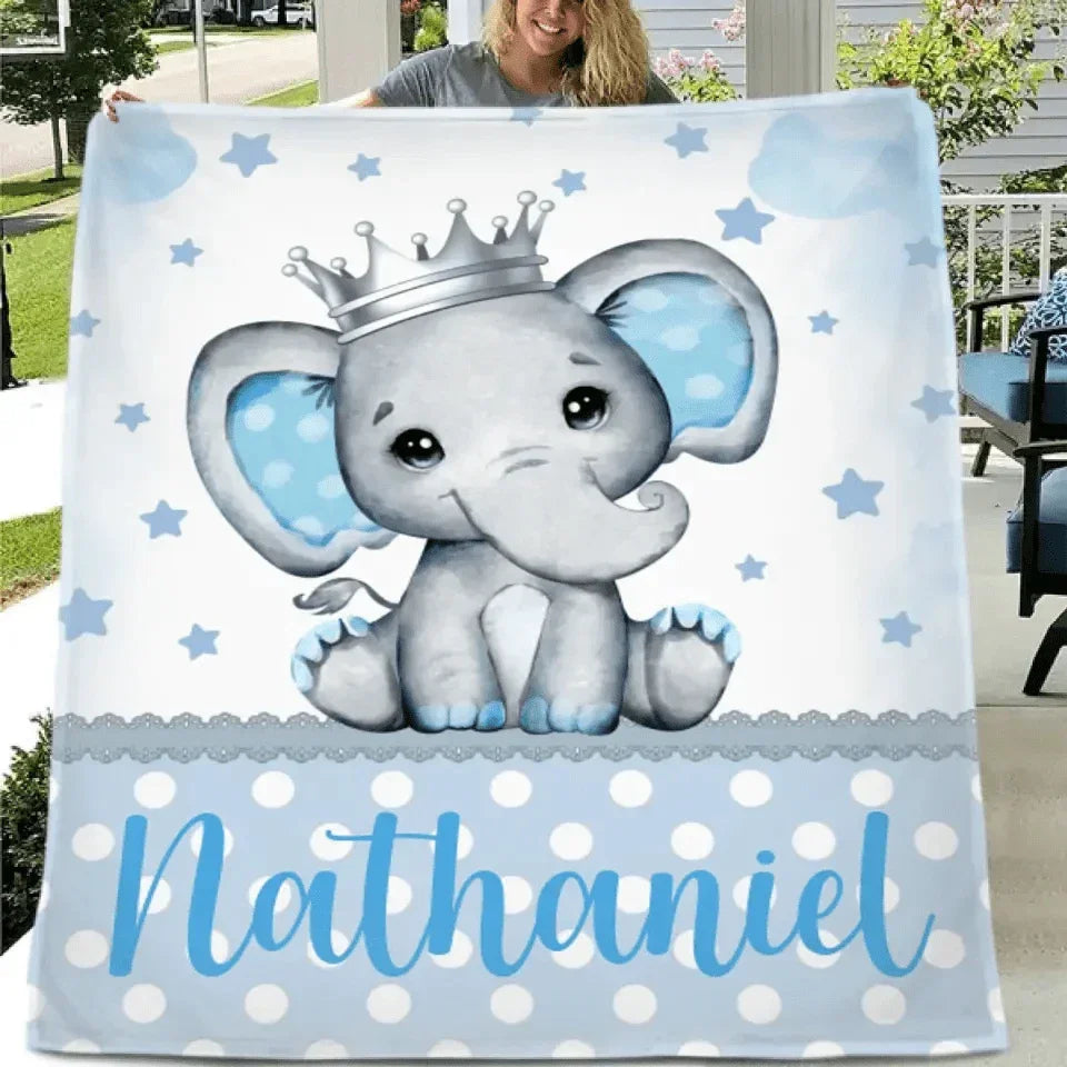 Personalized Sitting Elephant Animal Name Blanket, Gift For Kids