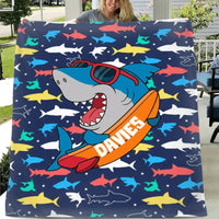 Personalized Skateboard Sunglasses Shark Name Blanket - Joliny