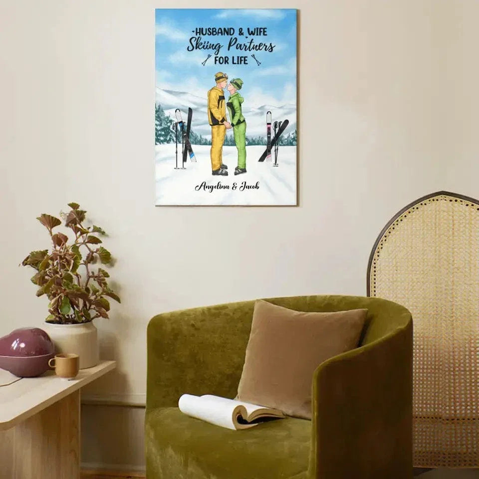 Personalized Skiing Canvas Wall Art for Couples, Skiing Lovers - Skiing Partners for Life - Joliny