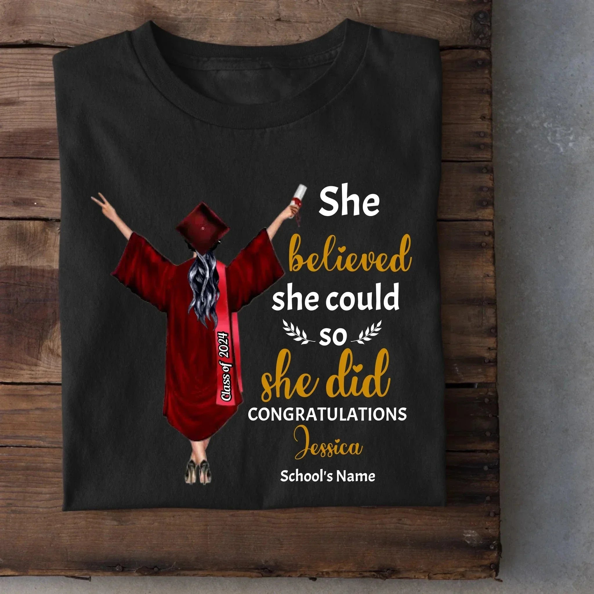 Personalized T-shirt Graduation Girl - She Did It - Joliny