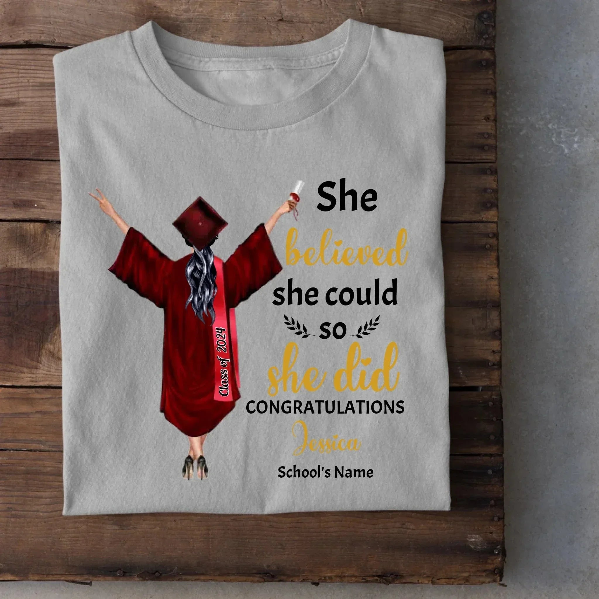 Personalized T-shirt Graduation Girl - She Did It - Joliny