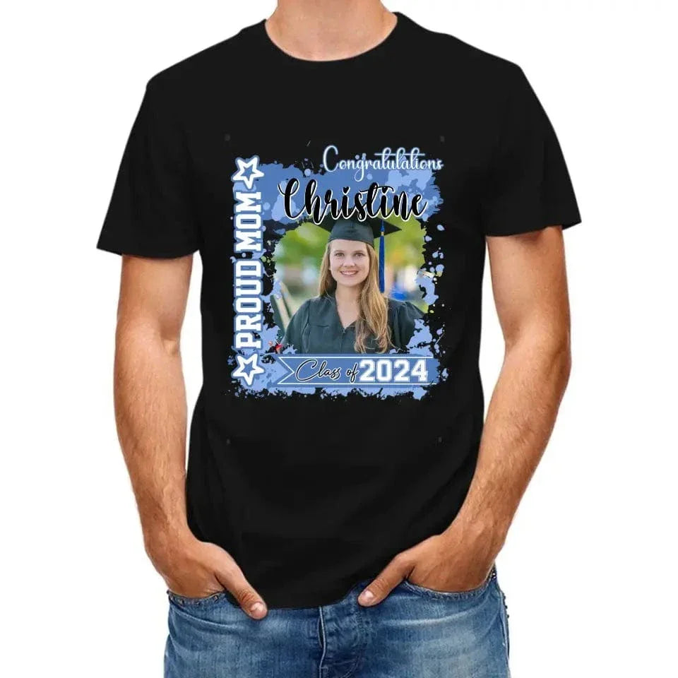 Personalized T-shirt - Graduation Keepsake Gift - Watercolor Proud Mom Dad Of A 2024 Graduate Photo - Joliny