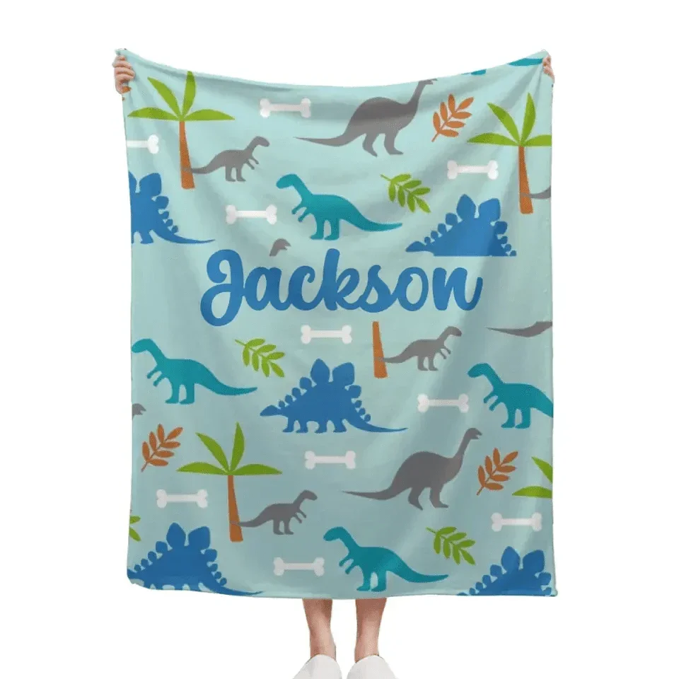 Personalized Watercolor Dinosaur Silhouette Name Blanket