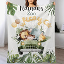 Personalized Watercolor Safari Animals Welcoming with Truck Blanket - Joliny