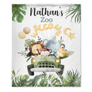 Personalized Watercolor Safari Animals Welcoming with Truck Blanket - Joliny