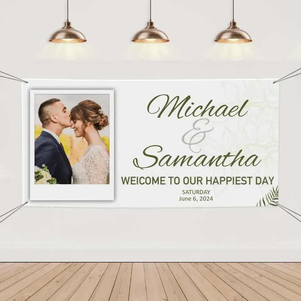 Personalized White Wedding Banner With Custom Photo And Name - Joliny