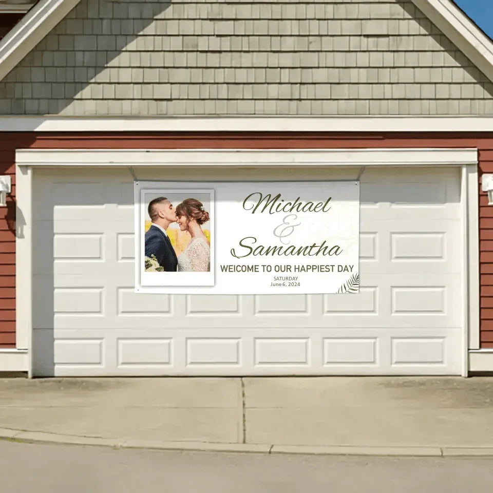 Personalized White Wedding Banner With Custom Photo And Name - Joliny