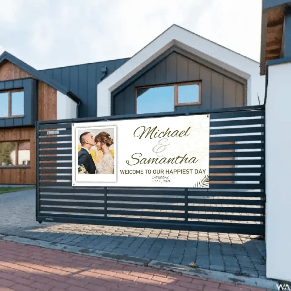 Personalized White Wedding Banner With Custom Photo And Name - Joliny
