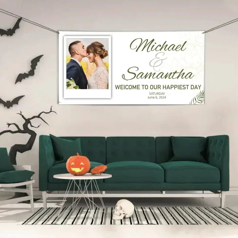 Personalized White Wedding Banner With Custom Photo And Name - Joliny