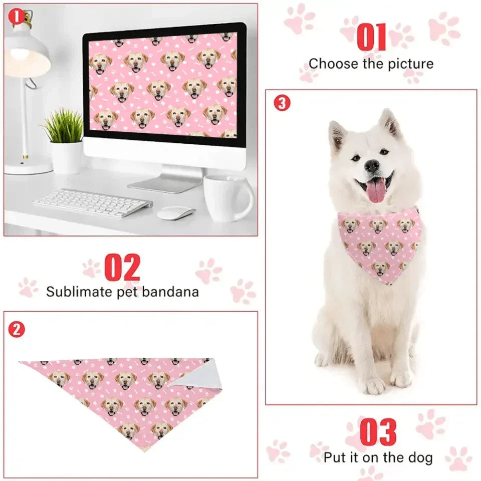 Personalized with Photo Summer, Bandanas for Dogs Cats, Custom Puppy Pet Triangle Bibs Kerchief - Joliny