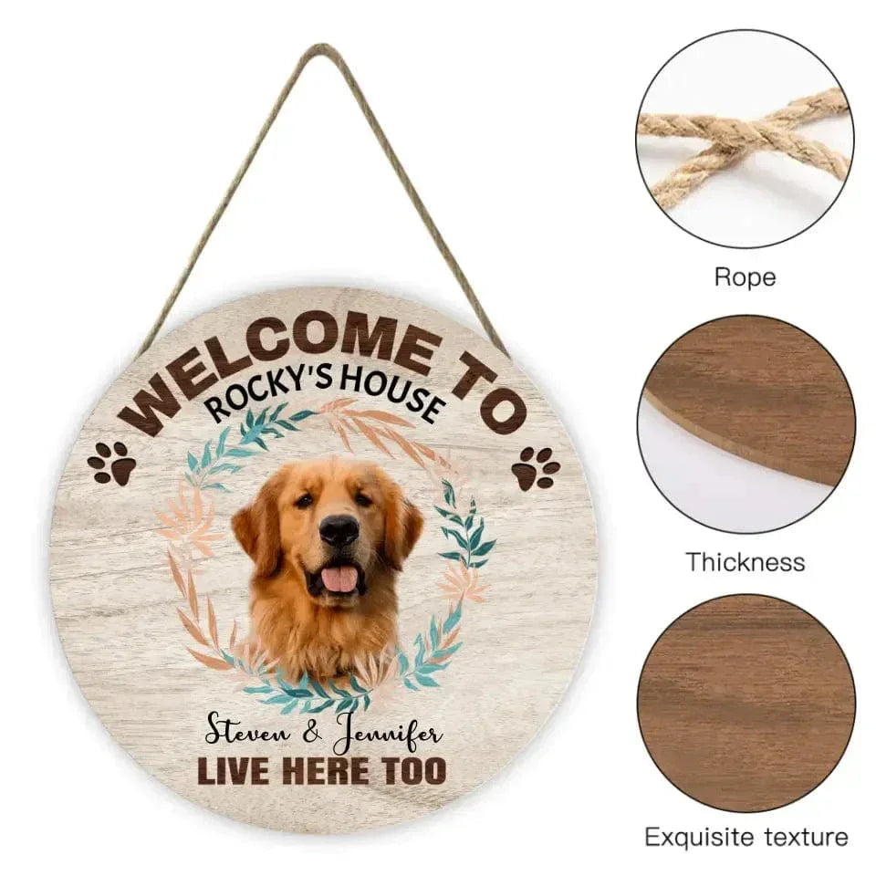 Personalized Wood Door Sign - Custom Photo Welcome To My House - Gift For Pet Lovers - Joliny