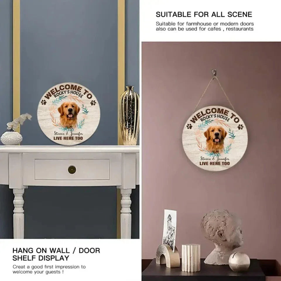 Personalized Wood Door Sign - Custom Photo Welcome To My House - Gift For Pet Lovers - Joliny