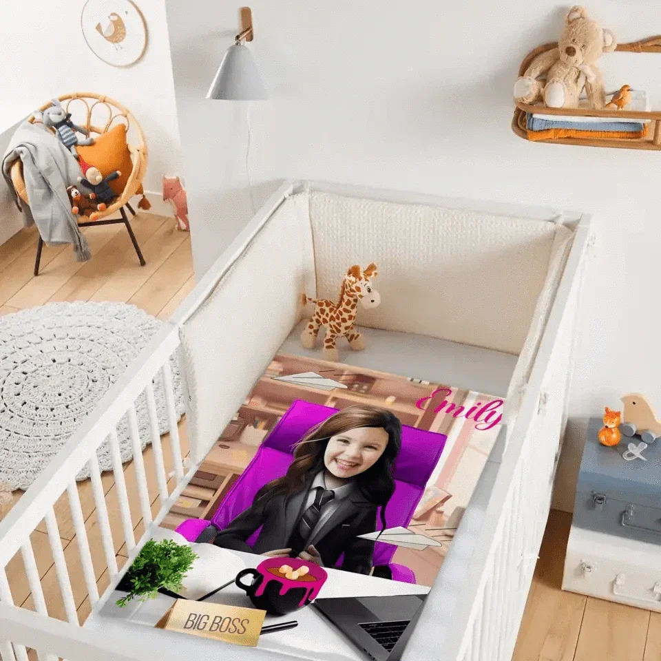 Photo Blanket, Girl in Suit with Photo, Customized Name Kids Blanket - Joliny