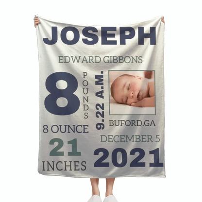 Photo Newborn Blanket With Baby'S Name, Date And Weight Gifts For Newborns - Joliny