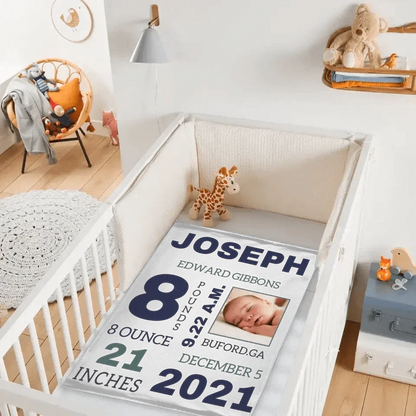 Photo Newborn Blanket With Baby'S Name, Date And Weight Gifts For Newborns - Joliny