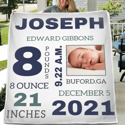 Photo Newborn Blanket With Baby'S Name, Date And Weight Gifts For Newborns - Joliny