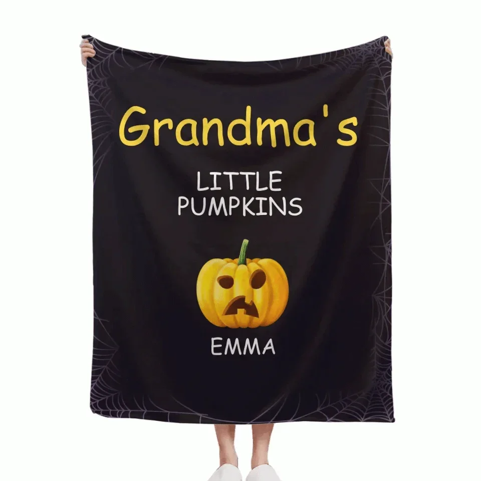 Pumpkin and Cobweb - Halloween Themed Personalised Character Relationship Blanket - Gift for Family, Friends