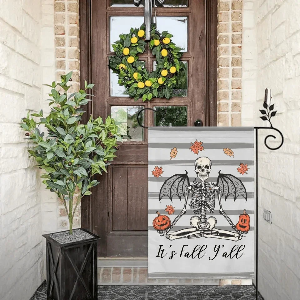 Pumpkin Skull - Scary Halloween Personalised Double Sided Flag - Gift For The Party - Joliny