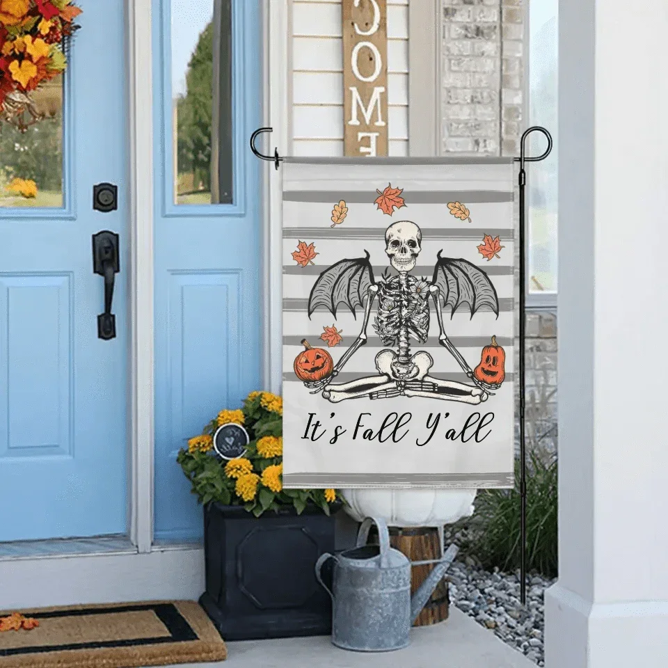Pumpkin Skull - Scary Halloween Personalised Double Sided Flag - Gift For The Party - Joliny