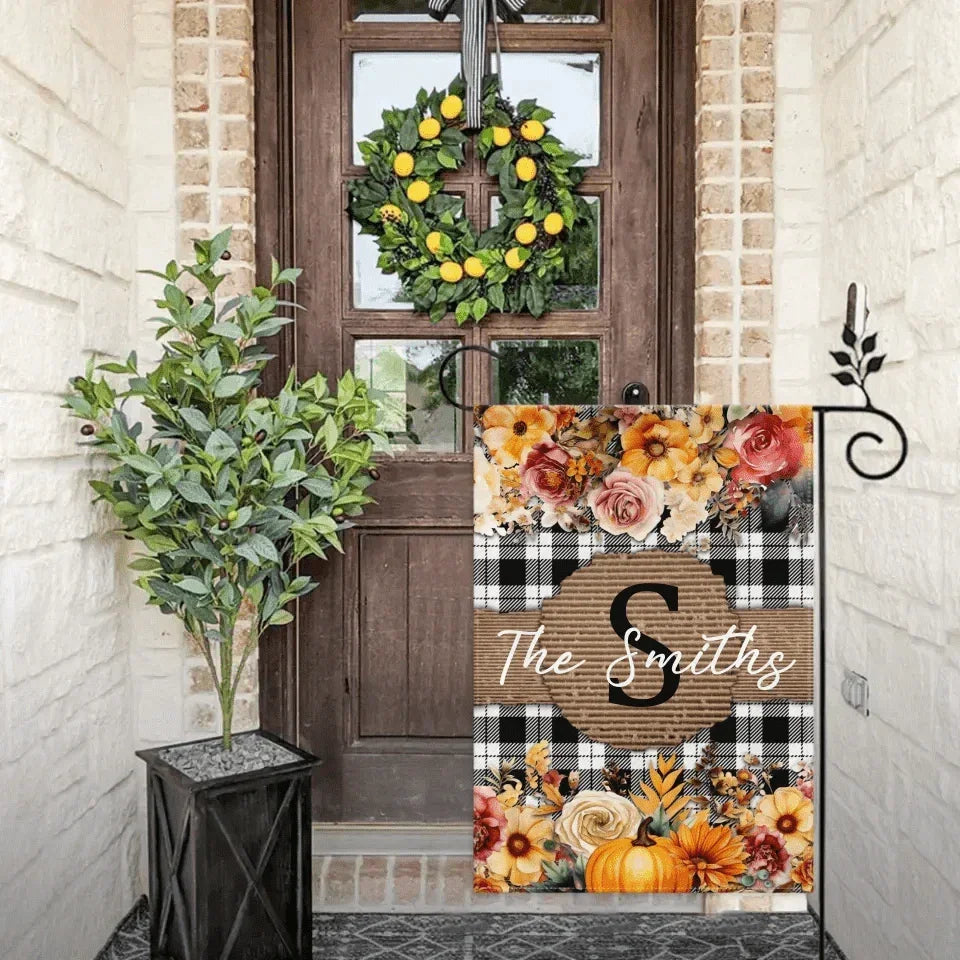 Pumpkins and Flowers - Personalised Halloween Double Sided Flag - Gifts for the Family - Joliny