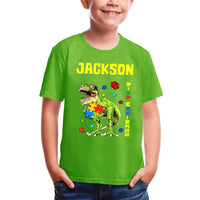 Puzzles and Dinosaurs - Personalized Name Colourful Graphic T-Shirt - A Gift for Child - Joliny