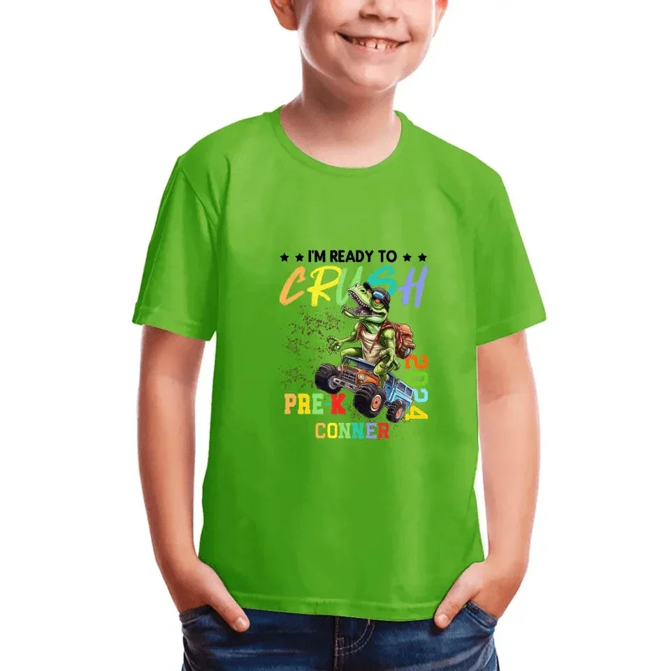 Ready to Crush Pre-K - Monster Truck Dinosaur Customisation Personalized Child's Name And School Year - A Gift for Child - Joliny