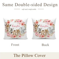Red Flowers Safari Baby Animal Name Customized Pillow - Joliny