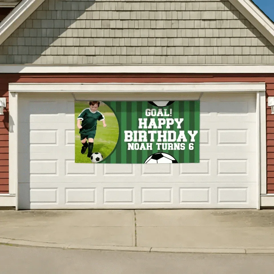 Run Towards Happiness, Green Football Birthday Banner Cheers You On - Joliny