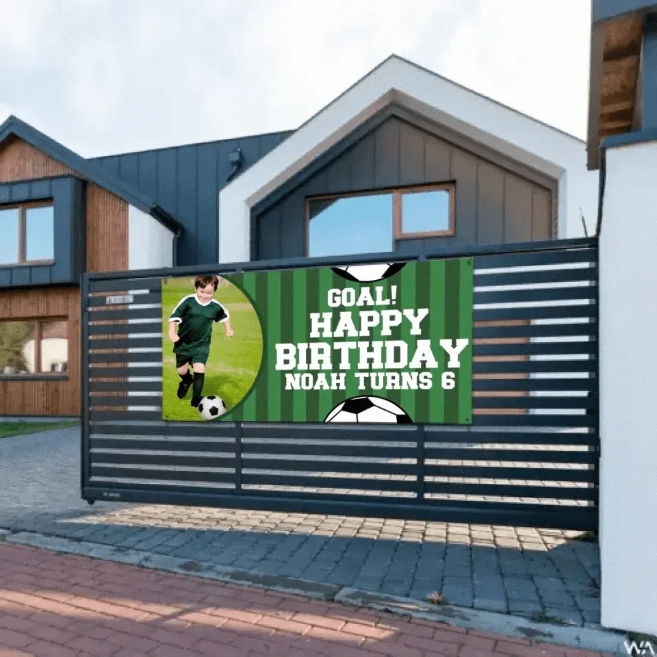 Run Towards Happiness, Green Football Birthday Banner Cheers You On - Joliny