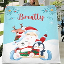 Santa and Elk Christmas Holiday Vibes Custom Blanket - Pretty Snow Scene Christmas Blanket with Personalized Name - Christmas Gift For Friend,Child,Baby - Joliny